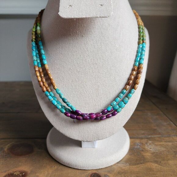 Jewelry - Genuine turquoise Southwestern beaded necklace - 18" - 925 SS - genuine stones